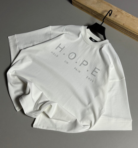 تیشرت باکسی مدل HOPE رنگ سفید کد H-93