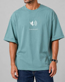 تیشرت باکسی آستین پاکتی مدل Silence رنگ سبز کد 370