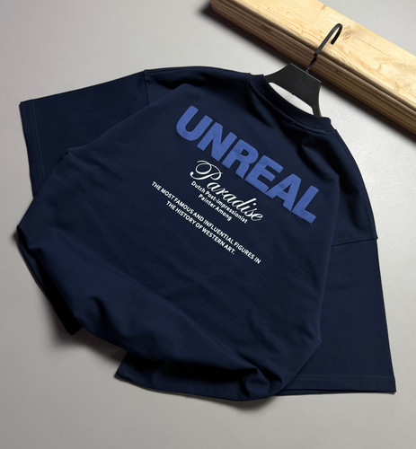 تیشرت باکسی مدل UNREAL رنگ سرمه ای کد 251