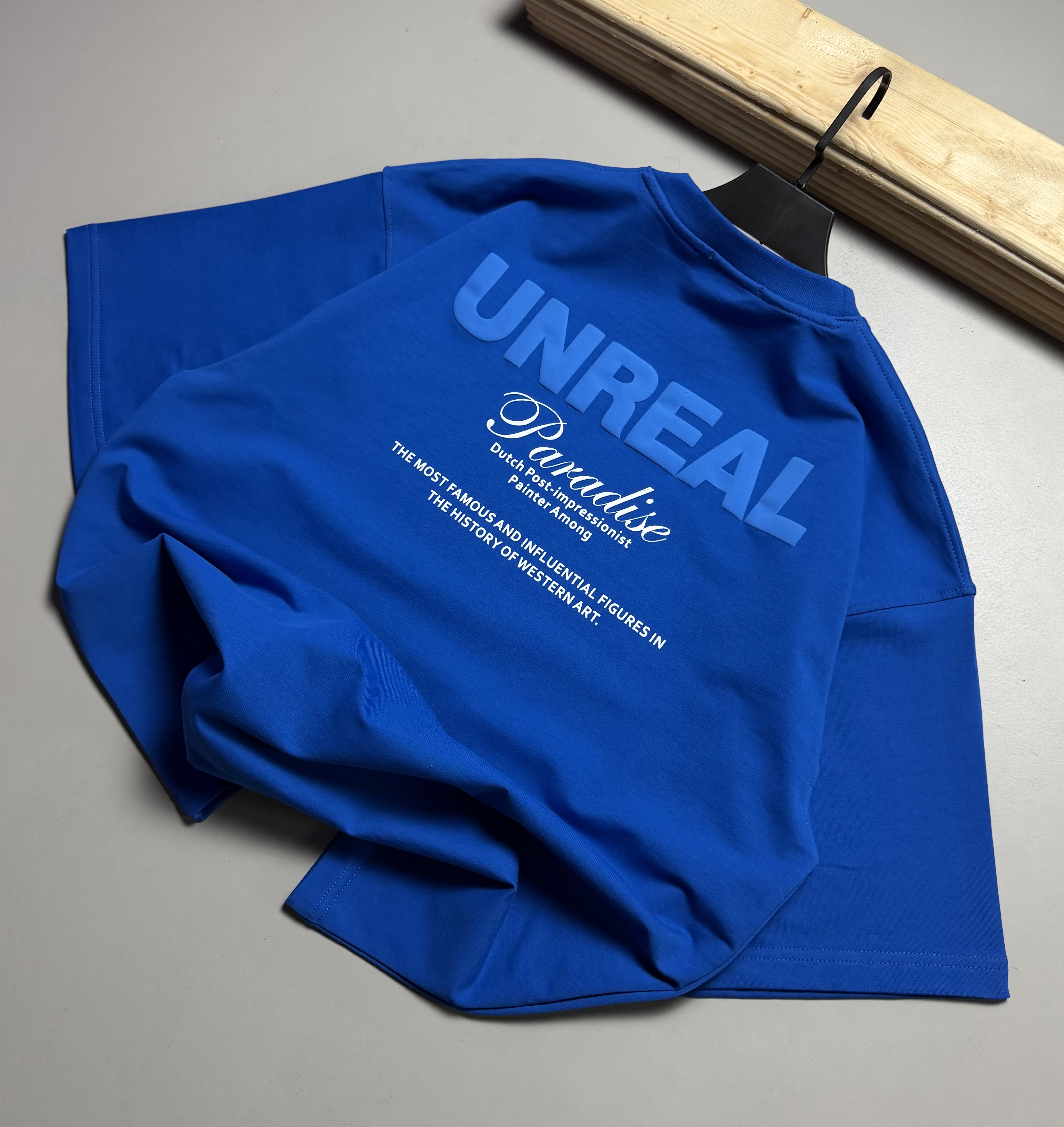 تیشرت باکسی مدل UNREAL رنگ آبی شالی کد 251
