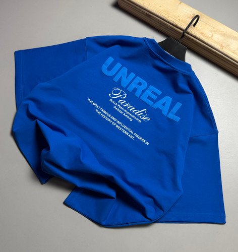 تیشرت باکسی مدل UNREAL رنگ آبی شالی کد 251