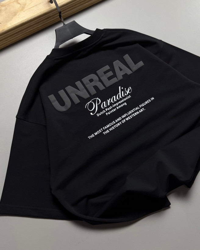 تیشرت باکسی مدل UNREAL رنگ مشکی کد 251