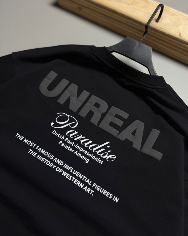 تیشرت باکسی مدل UNREAL رنگ مشکی کد 251