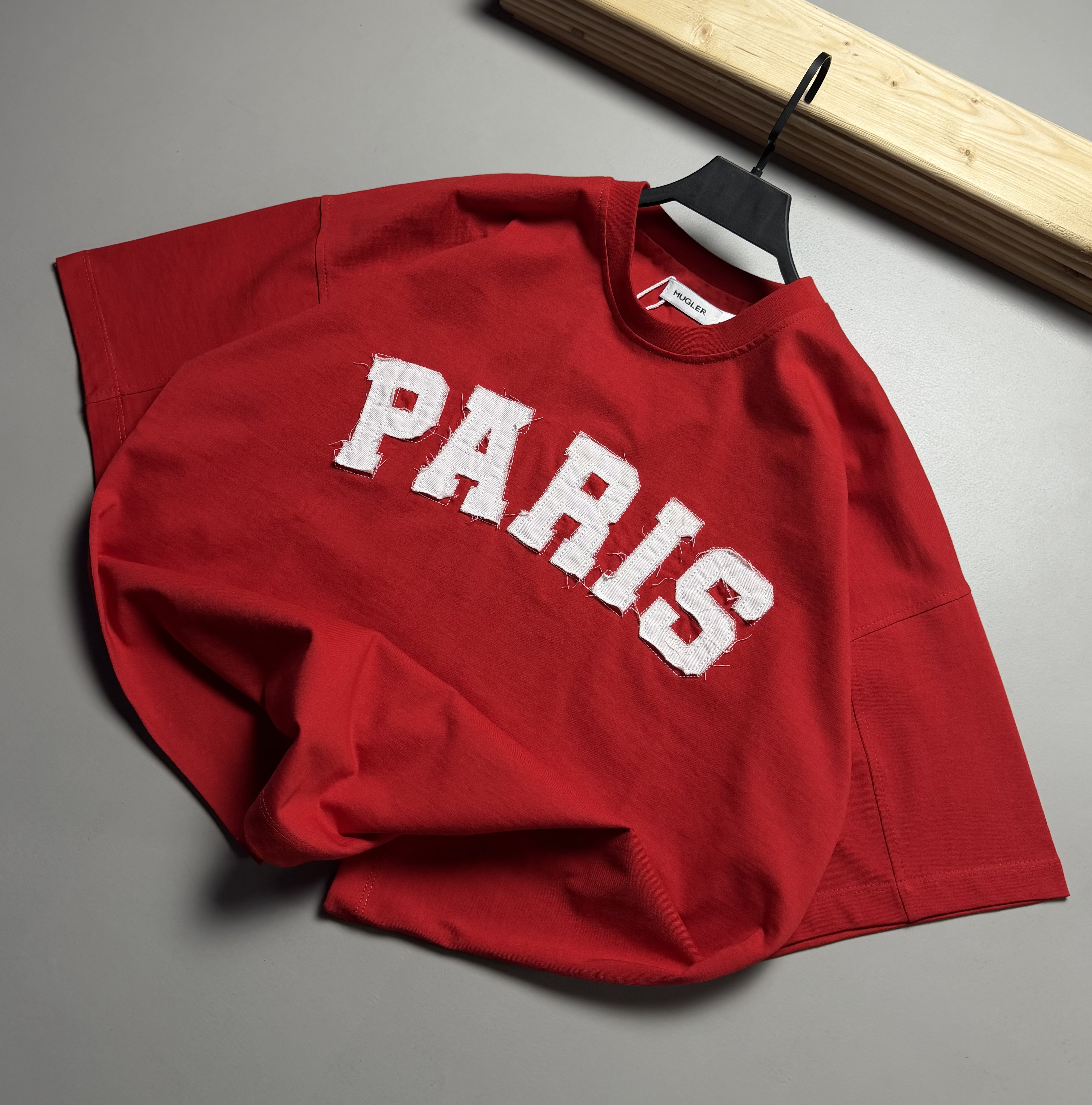 تیشرت قواره باکسی مدل تکه دوزی PARIS رنگ قرمز کد 832