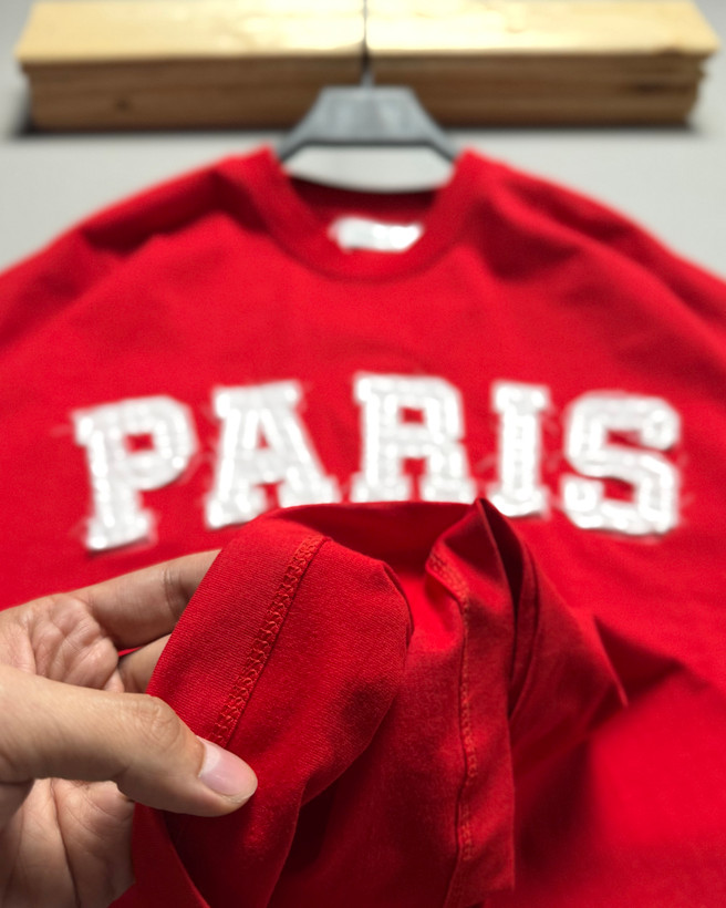 تیشرت قواره باکسی مدل تکه دوزی PARIS رنگ قرمز کد 832