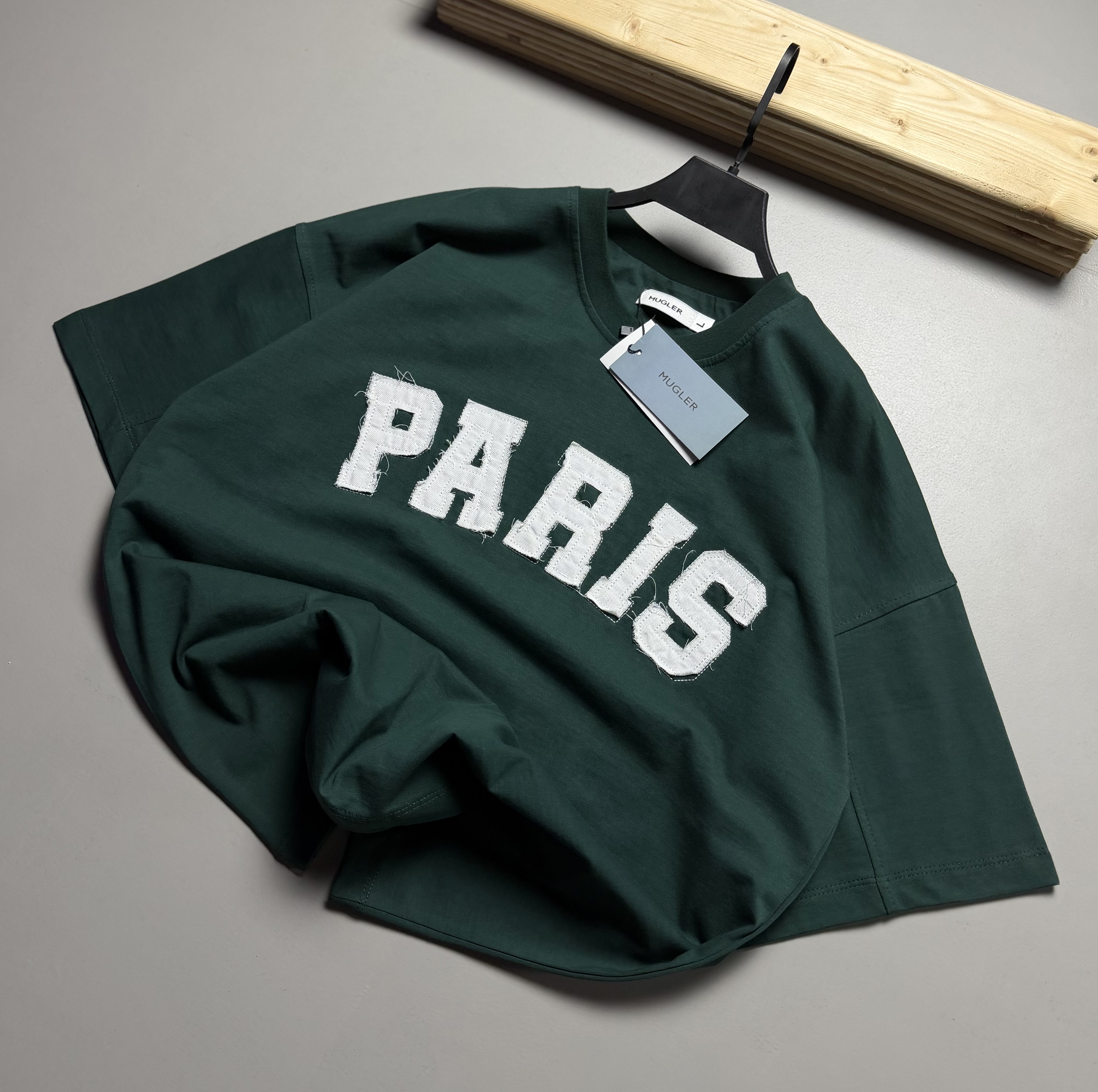 تیشرت قواره باکسی مدل تکه دوزی PARIS رنگ سبز کد 832