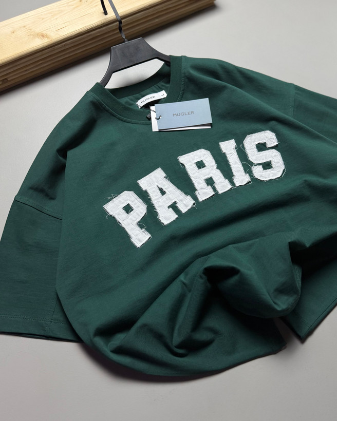 تیشرت قواره باکسی مدل تکه دوزی PARIS رنگ سبز کد 832