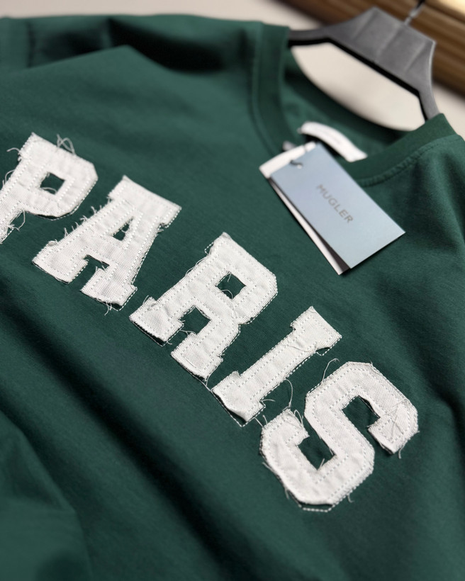 تیشرت قواره باکسی مدل تکه دوزی PARIS رنگ سبز کد 832