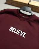 دورس باکسی سه نخ پنبه مدل BELIEVE رنگ زرشکی کد 413