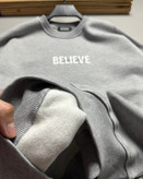دورس باکسی سه نخ پنبه مدل BELIEVE رنگ طوسی ملانژ کد 413
